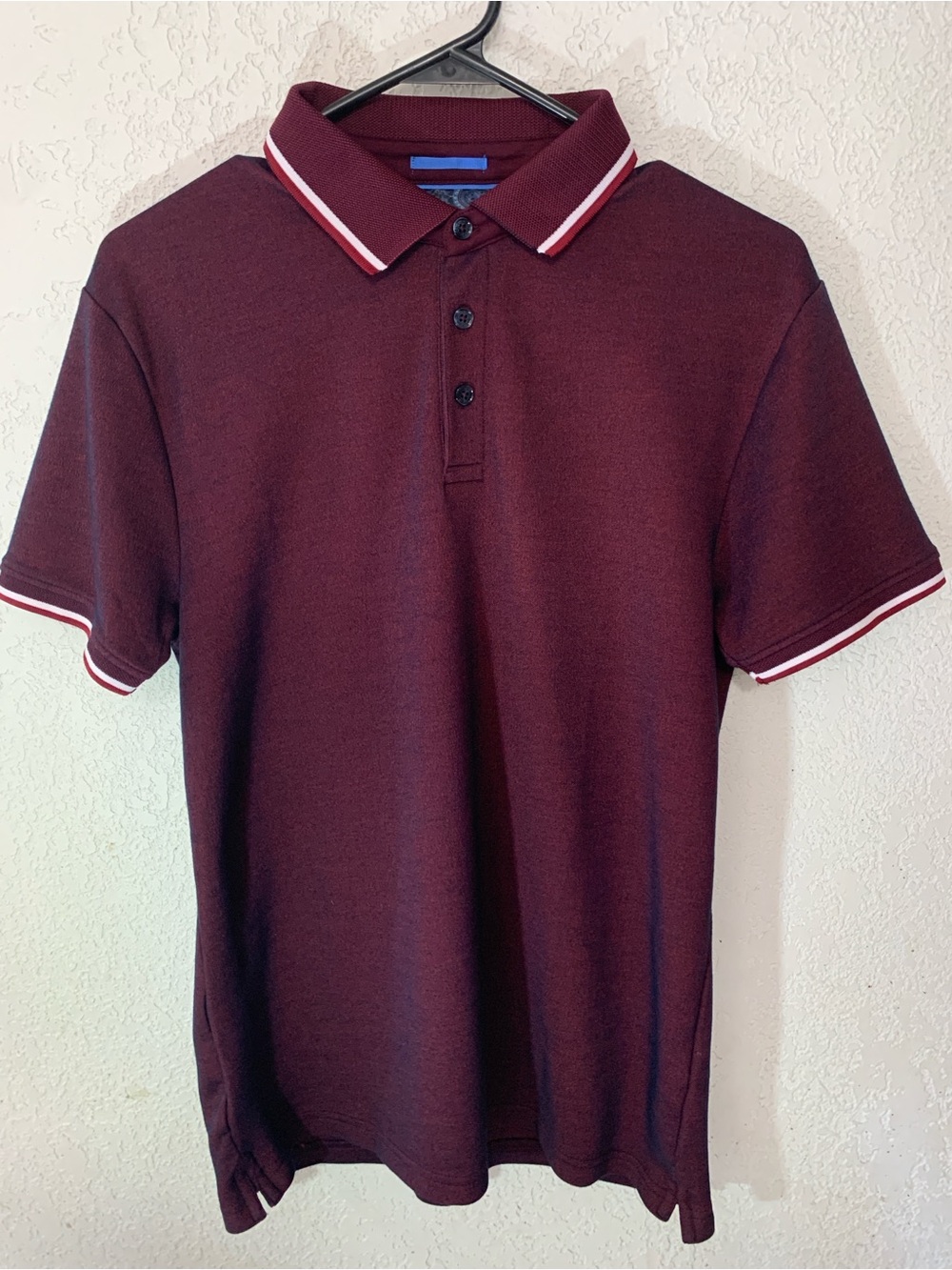 Denim & Flower Maroon Polo with White Stripe Trim